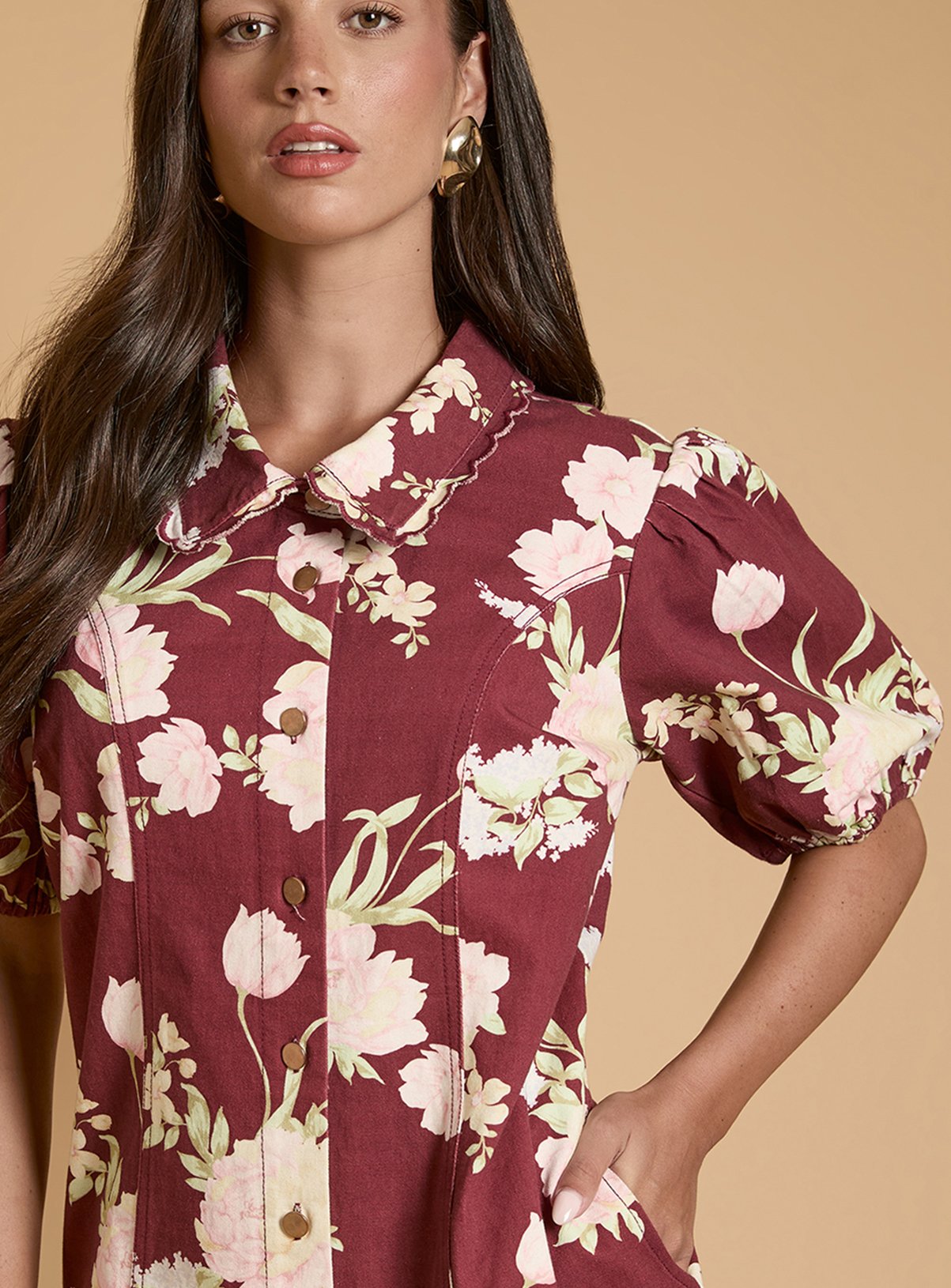 OASIS Printed Denim Puff Sleeve Dress 18 - Image 4 thumbnail